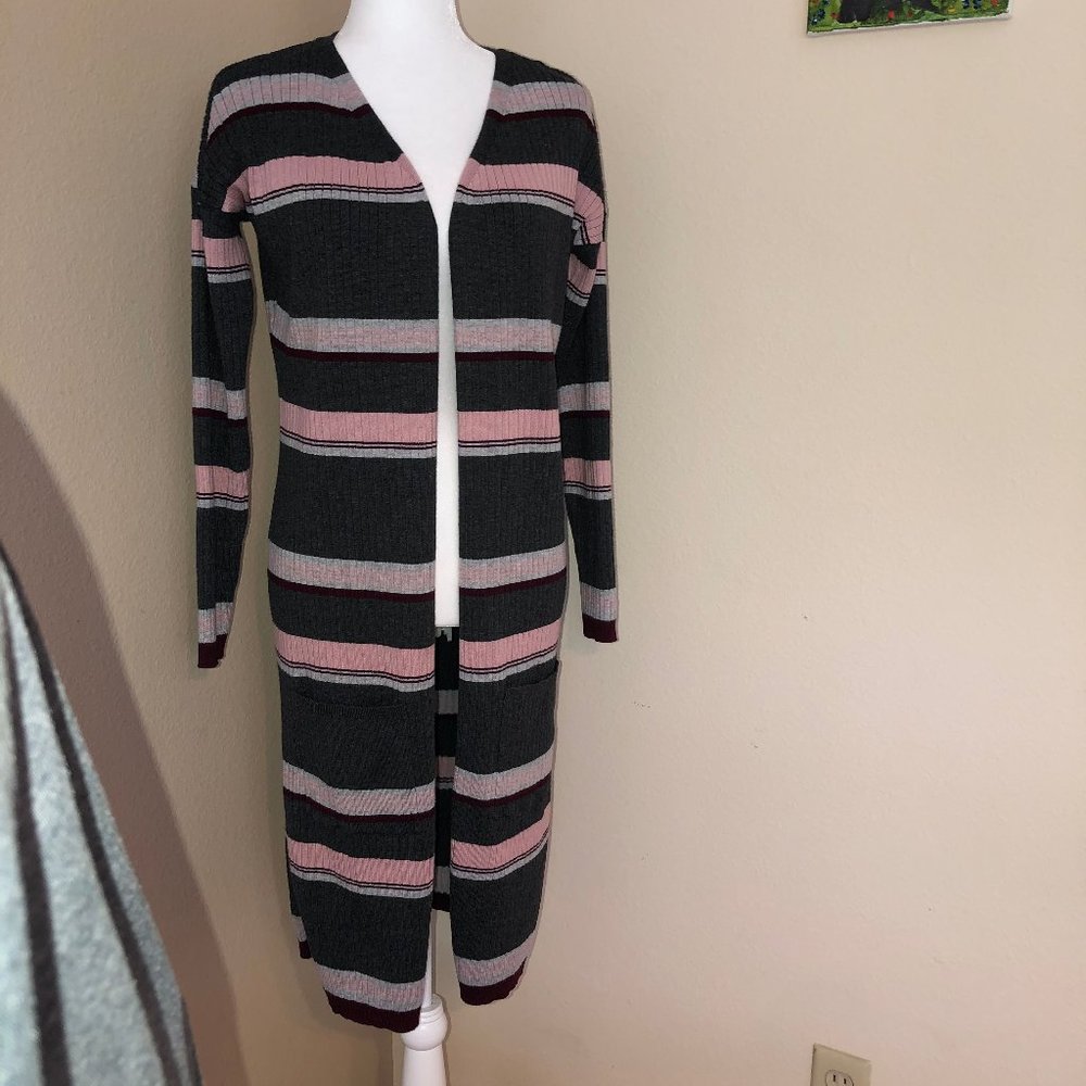 Olive + Oak long open front cardigan, M